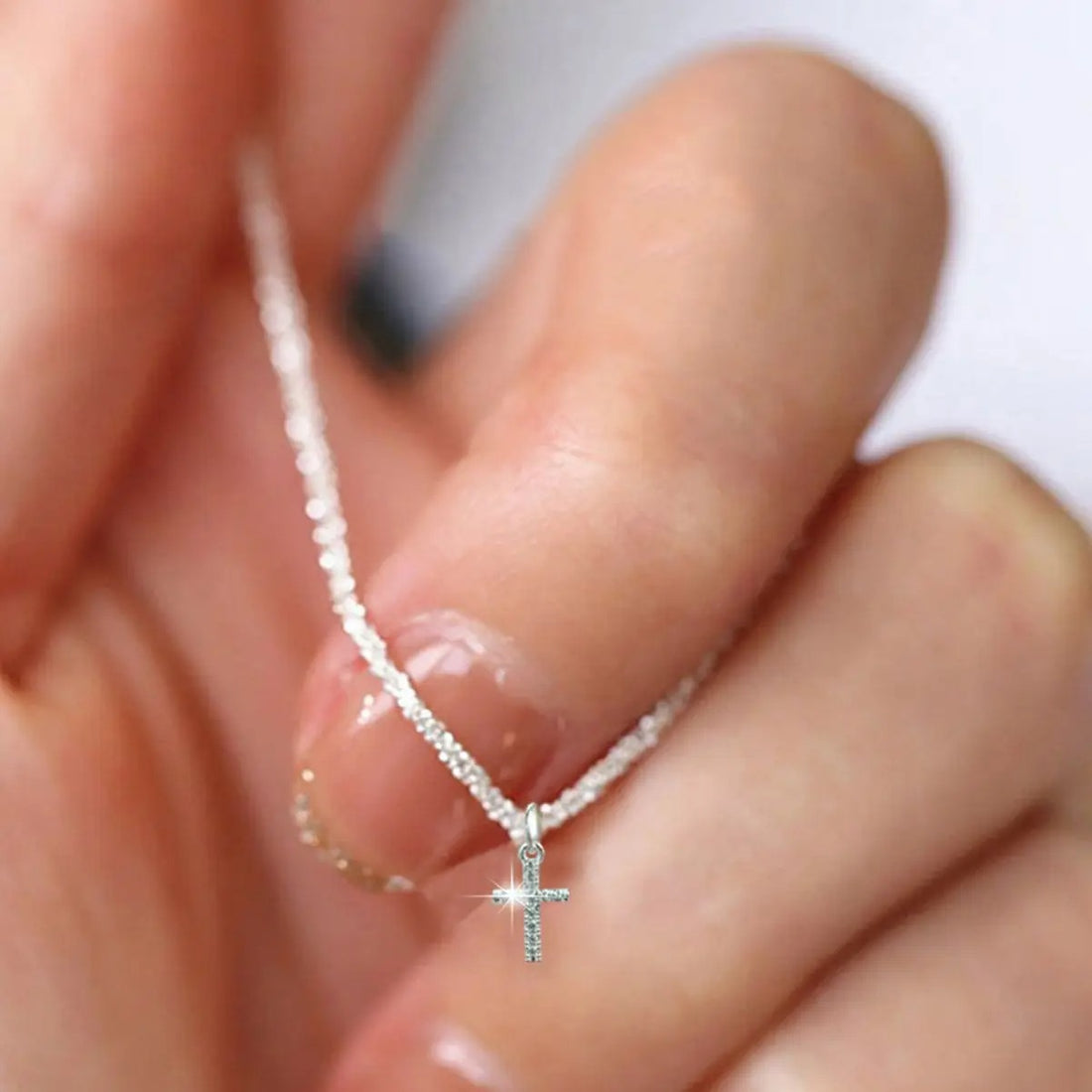 Platinum Necklace with Zircon Cross Elegance and Classic