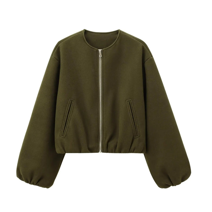 Green Round Neck Bomber Jacket