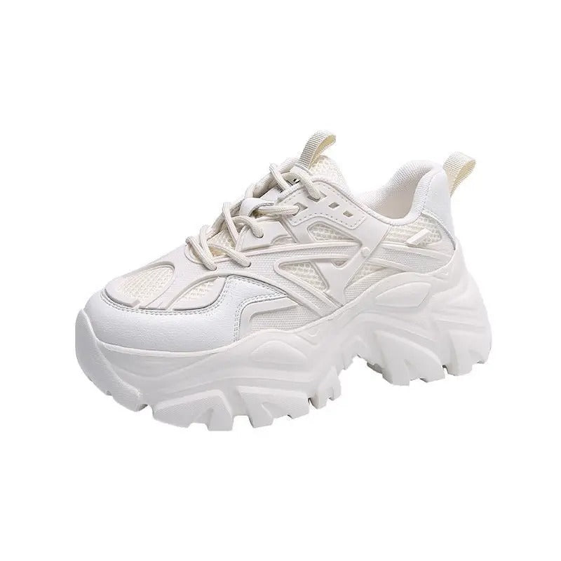 White stylish women's platform sneakers