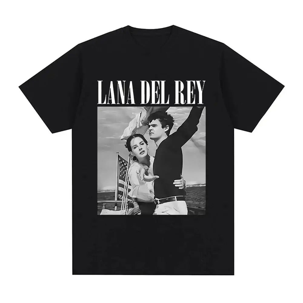 Czarny T-Shirt z Lana Del Rey Nadrukiem