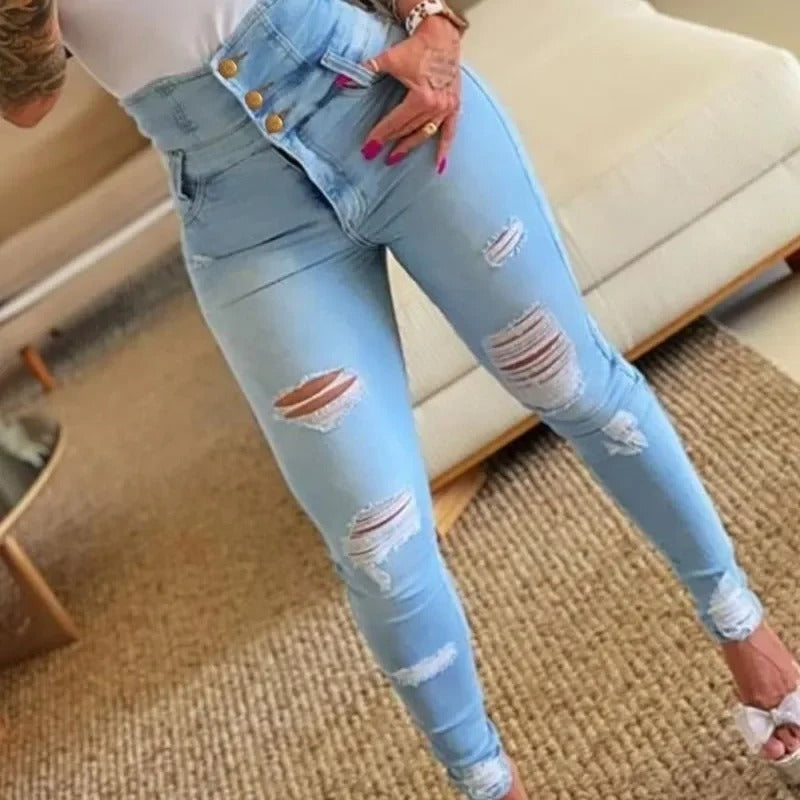 Blue Y2K High Waist Bodycon Pencil Jeans