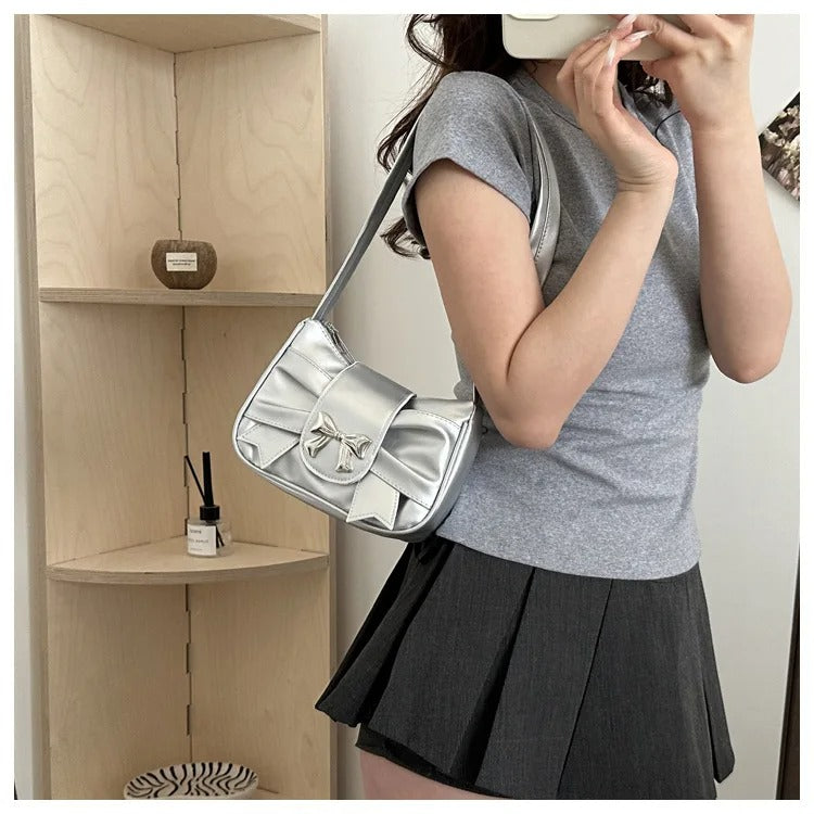 Silver Fashion Shoulder Bag With Bow