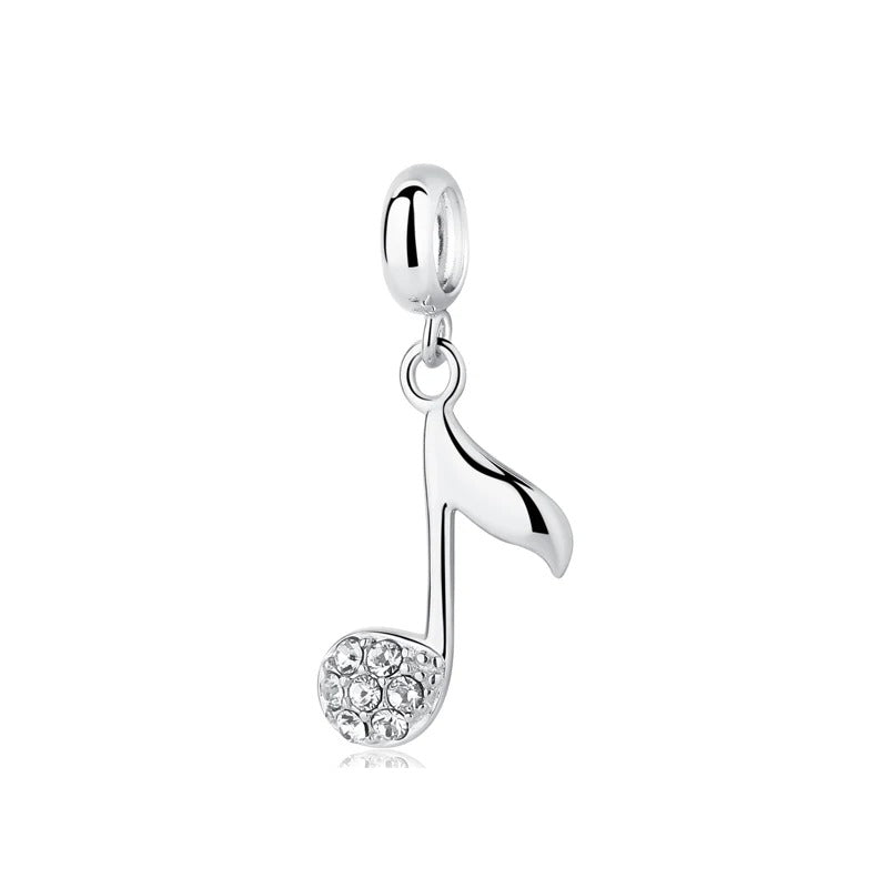 Silver Charm Pendant Treble Clef with Cubic Zirconia