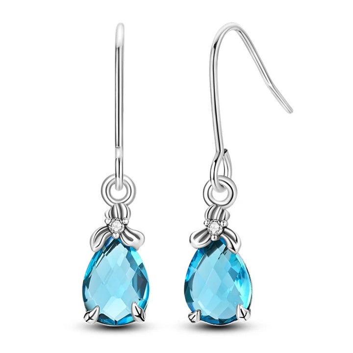 Silver Teardrop Blue Zircon Drop Earrings