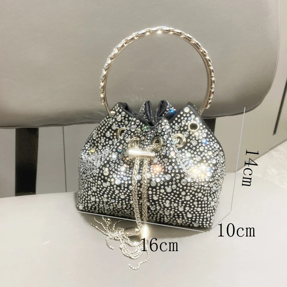 Bucket Bag Shiny with Crystals Black