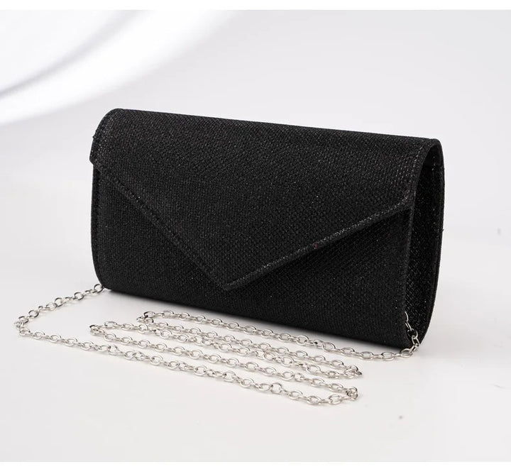 Evening clutch bag shiny black with chain