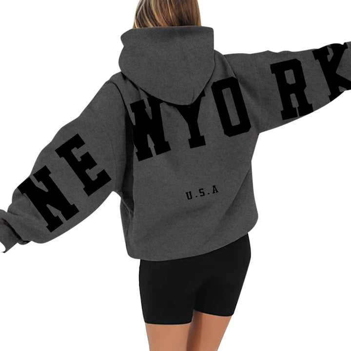 Ciemnoszara Bluza z Kapturem New York Oversize