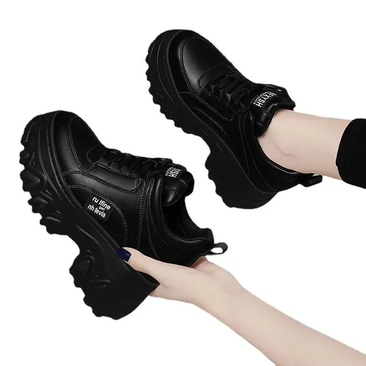 Black Leather Women's Platform Sneakers