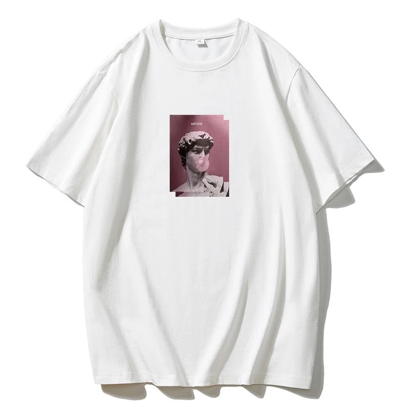 White T-shirt with Aesthetic Print Blessyuki Plus Size