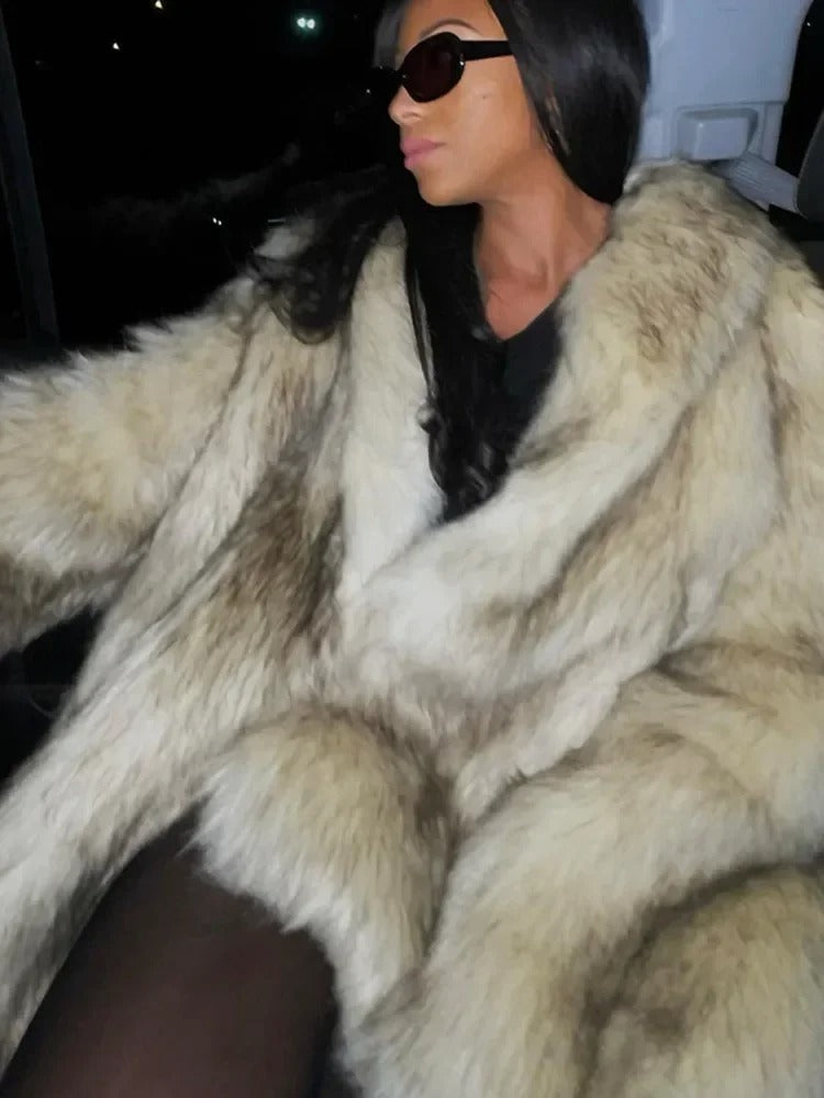 Beige Oversized Fur Coat