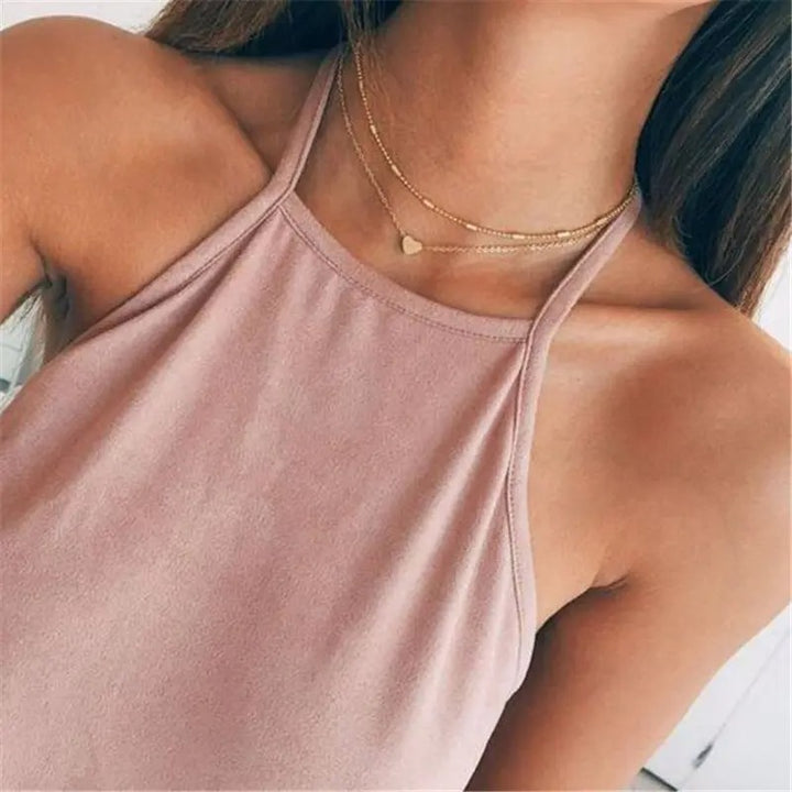 Gold Layered Necklace with Little Heart