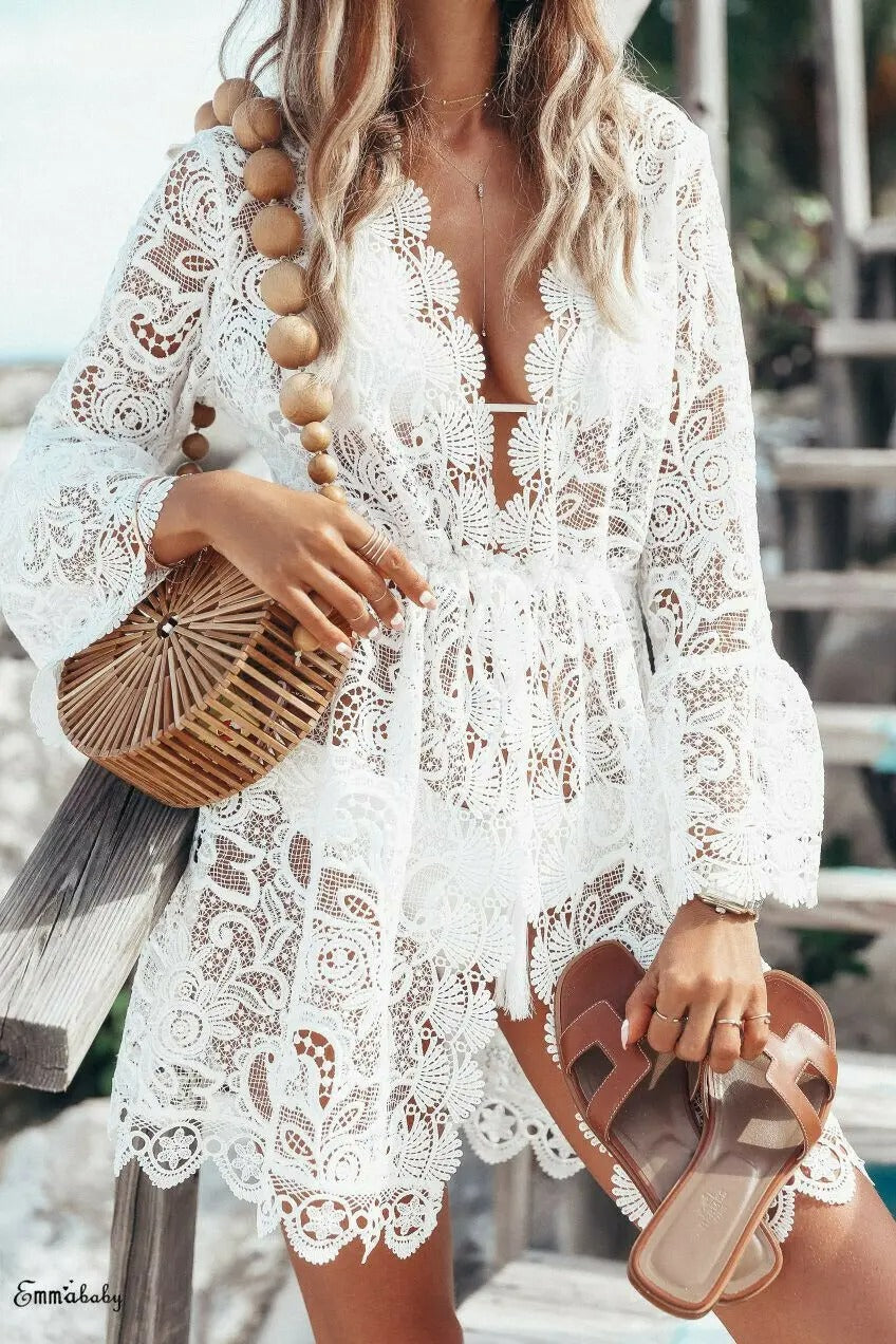 White Lace Beach Dress Elegant Bikini Cover-up