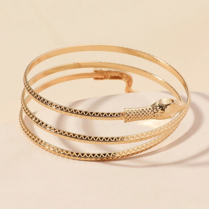 Gold Spiral Bracelet with Snake Motif