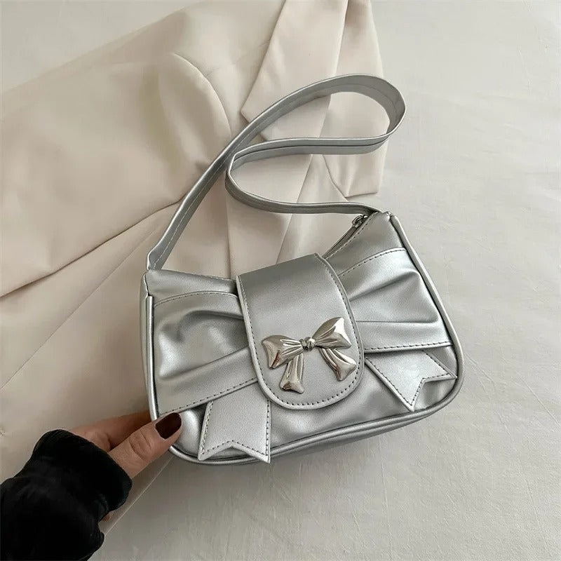 Silver Fashion Shoulder Bag With Bow