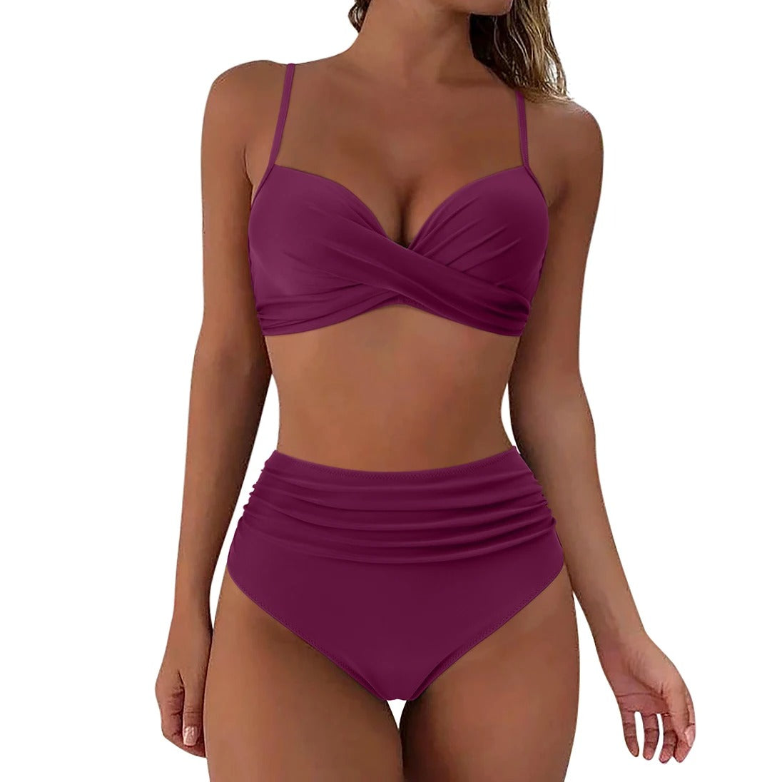 Bordowe Bikini Push-Up z Wysokim Stanem