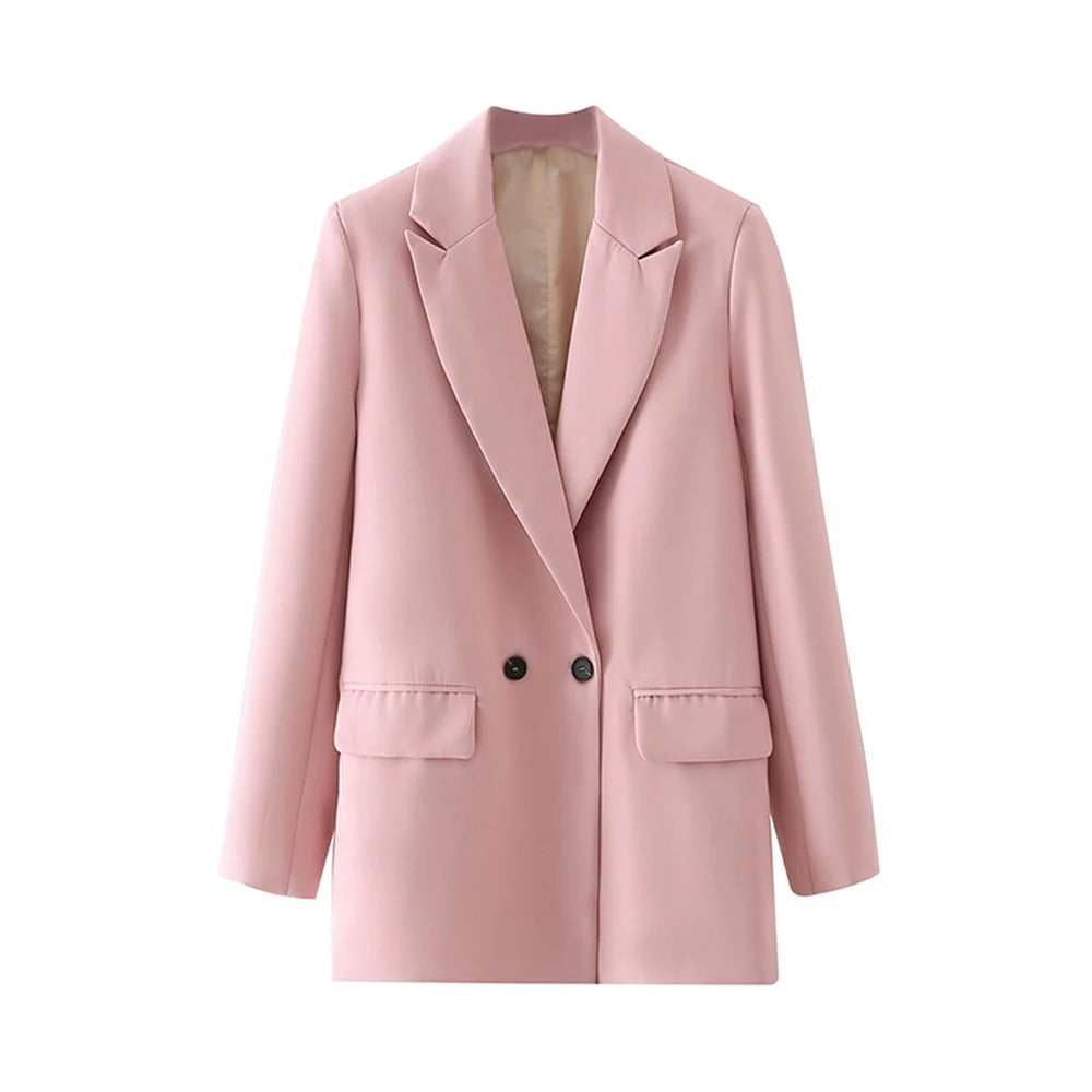 Pink Elegant Double Breasted Jacket