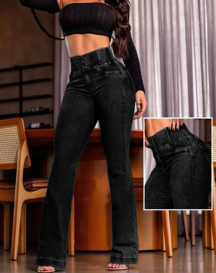 Black Slim Fit High Waist Buckle Jeans