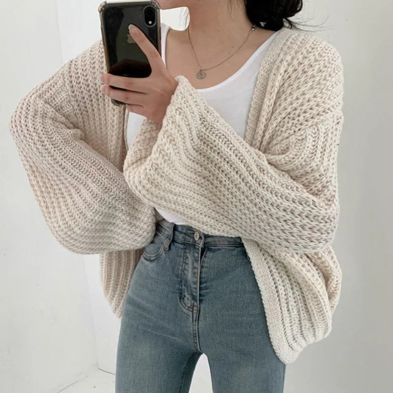 White Puff Sleeve Cardigan