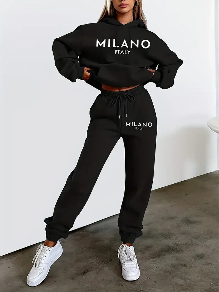 Black MILANO Tracksuit Set with Hood