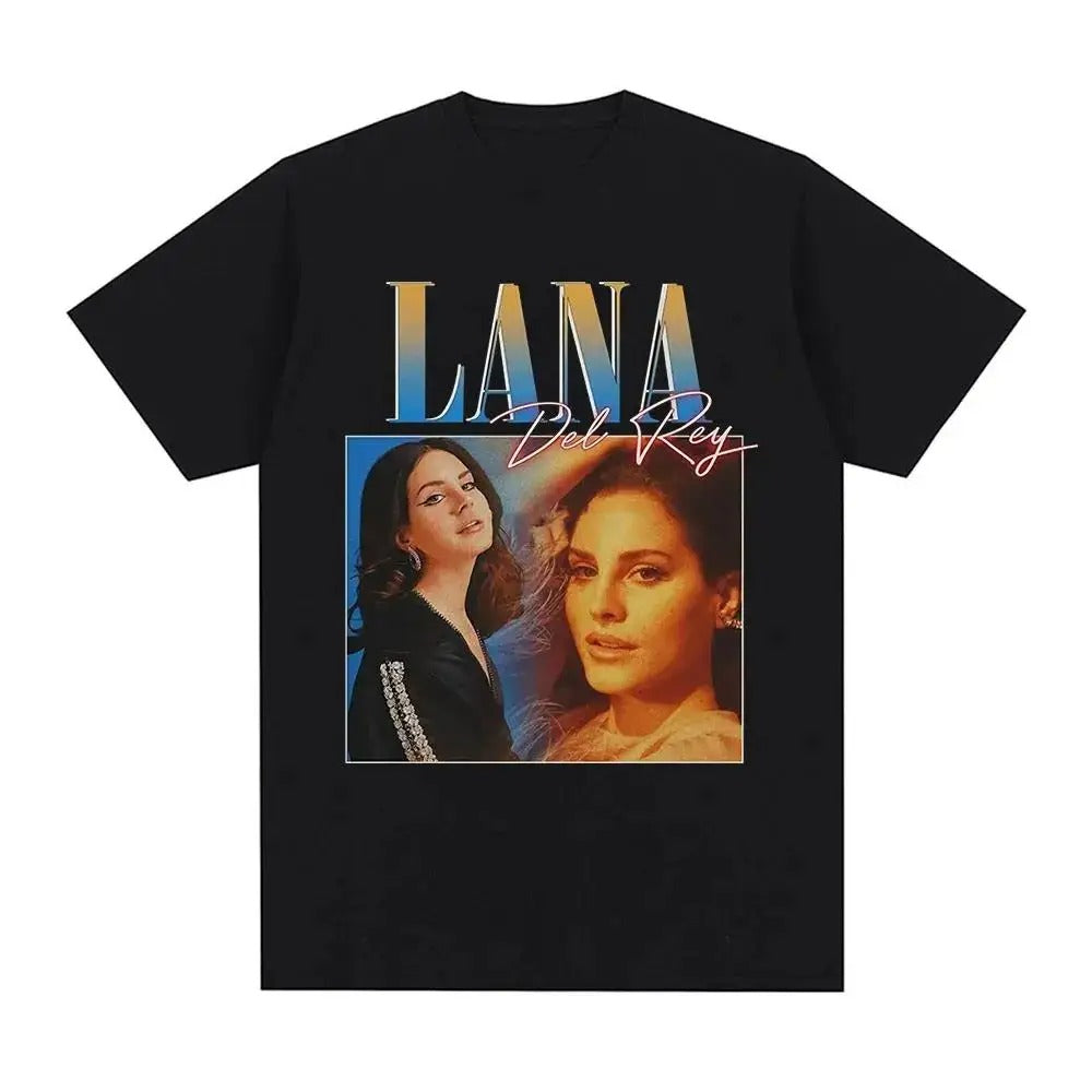 Czarny T-Shirt z Lana Del Rey Nadrukiem