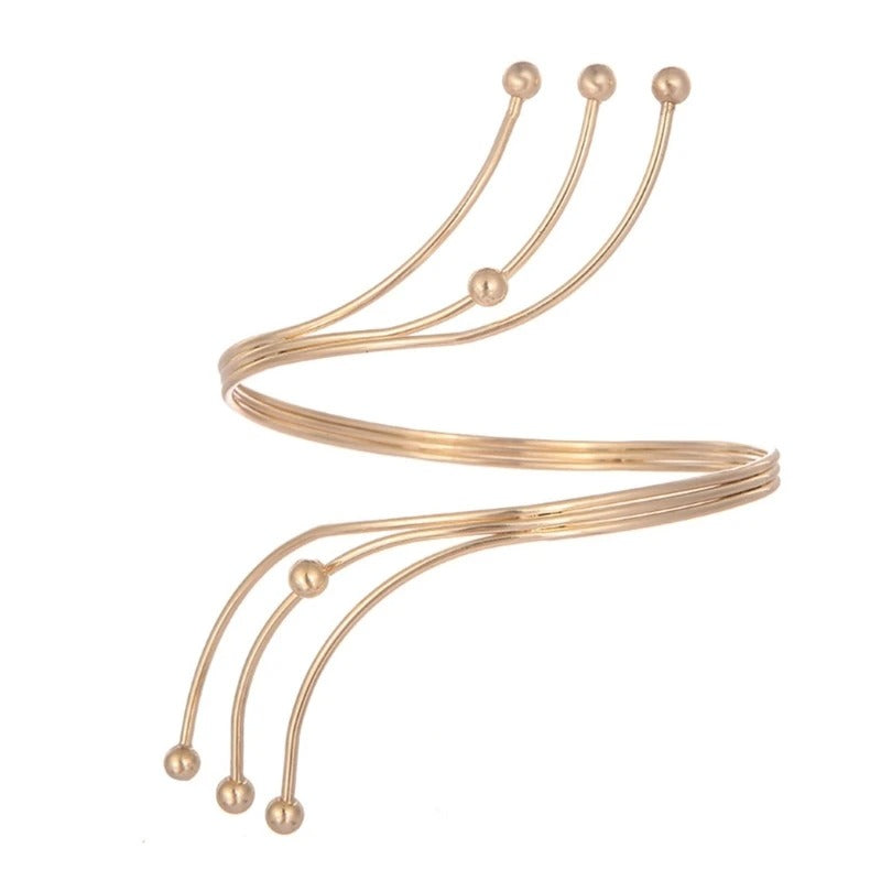 Gold Spiral Cuff Bracelet with Spherical Accents