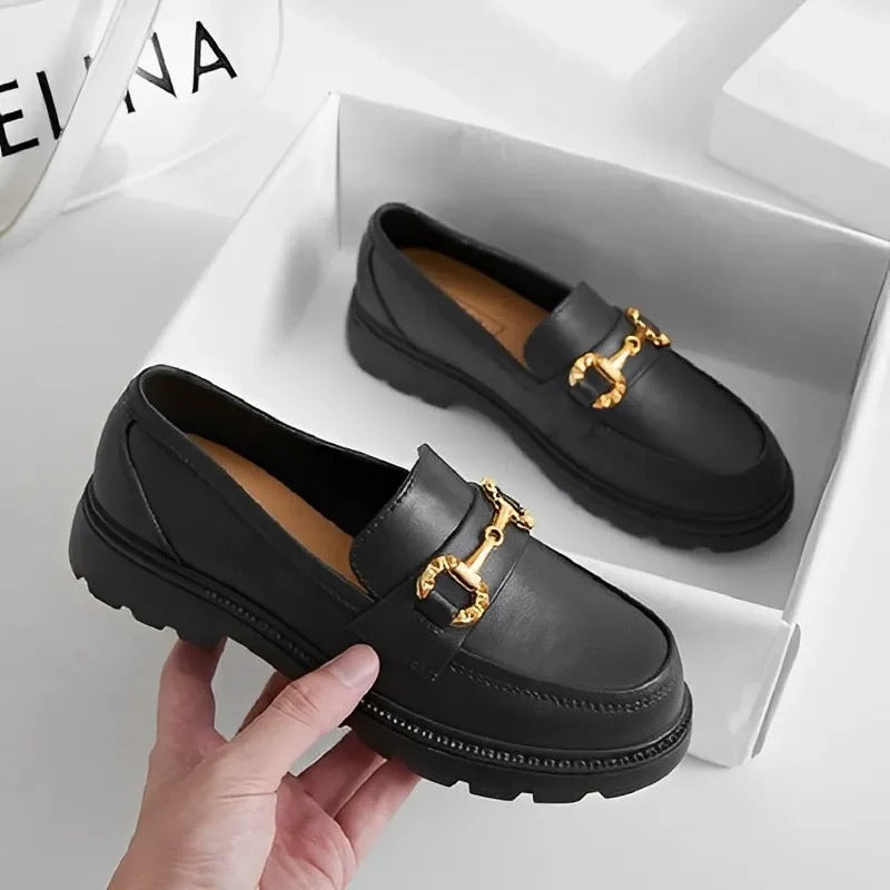 Black Women's Moccasins with Thick Sole Waterproof