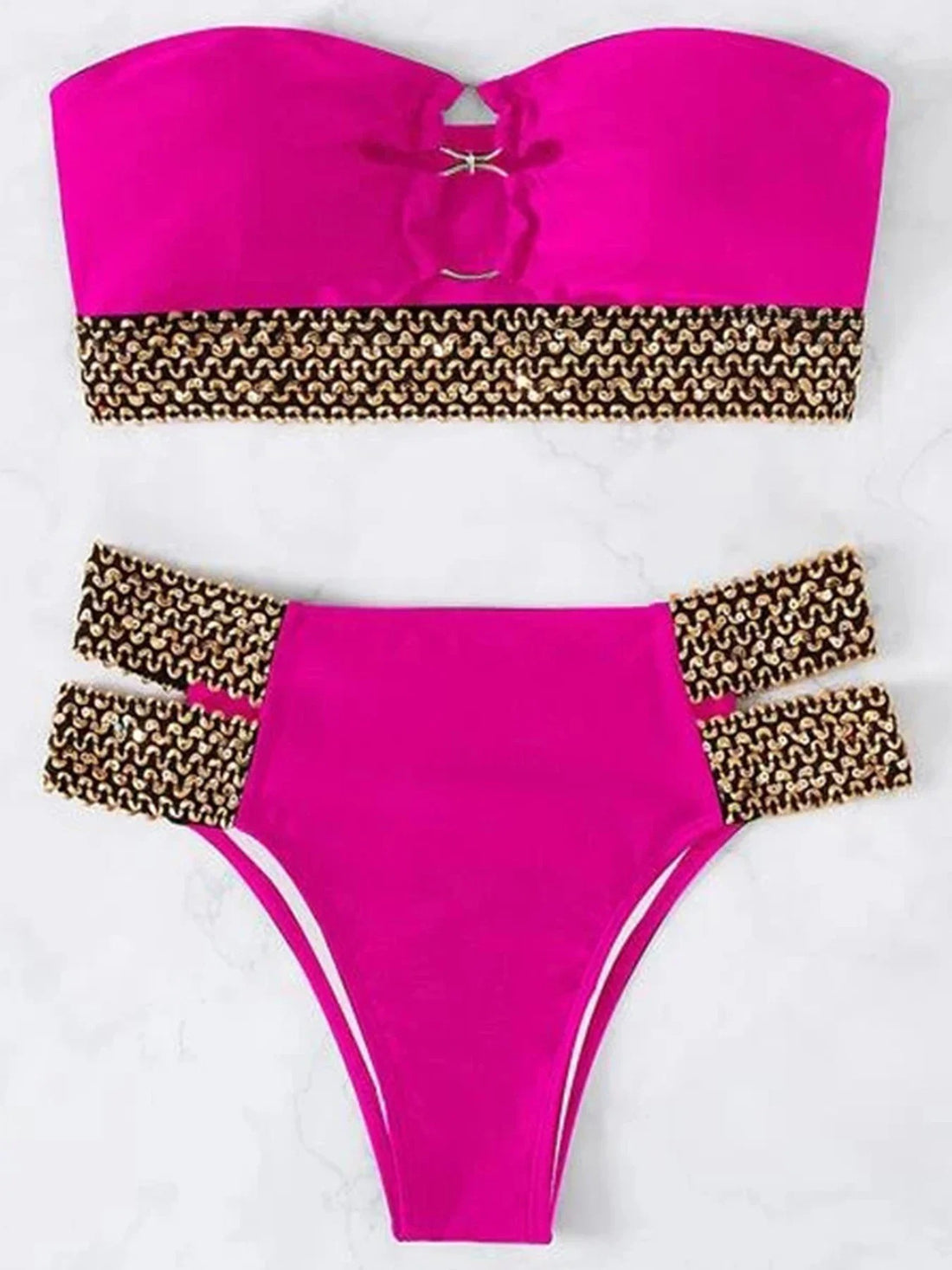 Sexy Pink Low Waist Bandeau Bikini