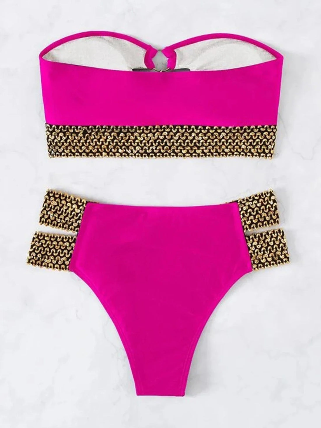 Sexy Pink Low Waist Bandeau Bikini