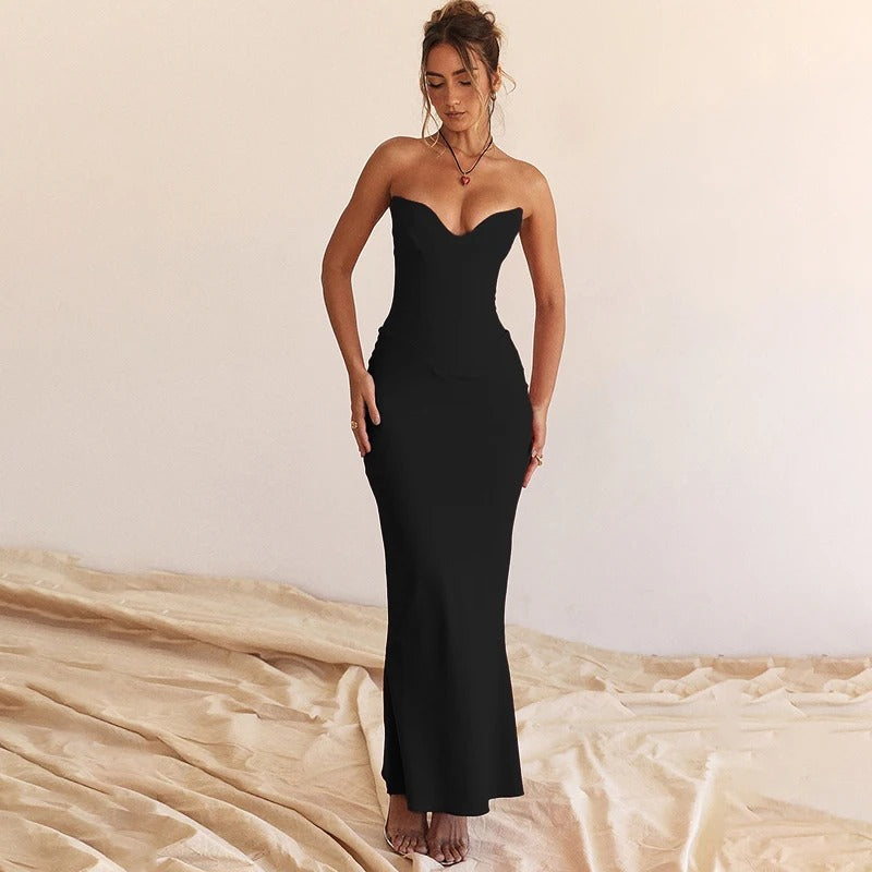 Black open back corset dress