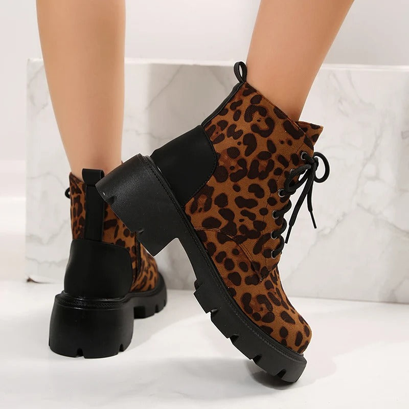 Brown leopard platform ankle boots