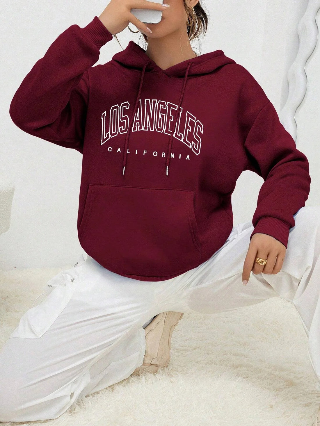 Los Angeles Art Letter Design Red Sweatshirt