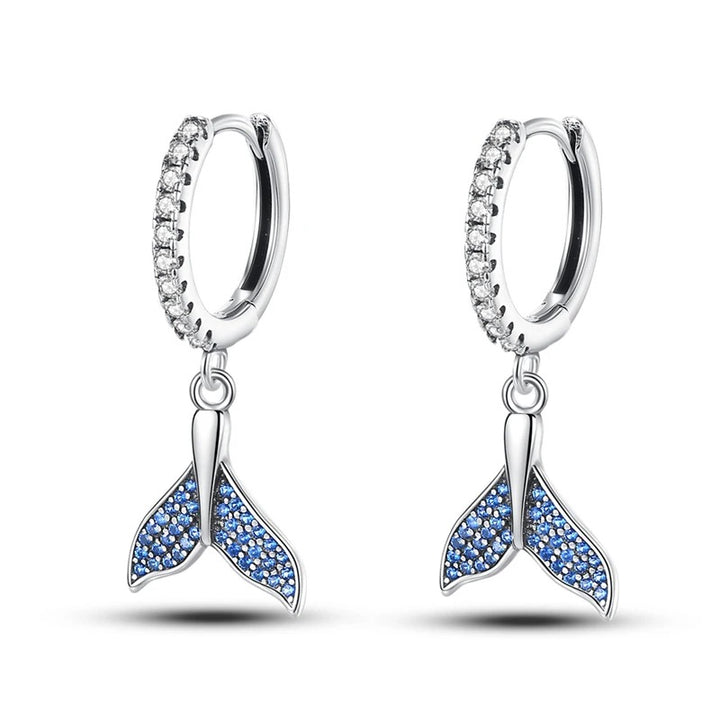 Silver Hoop Earrings with Whale Tail and Cubic Zirconia