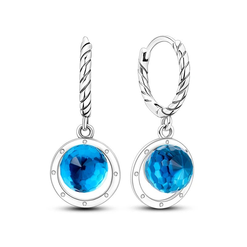 Silver Hoop Earrings with Blue Zircon