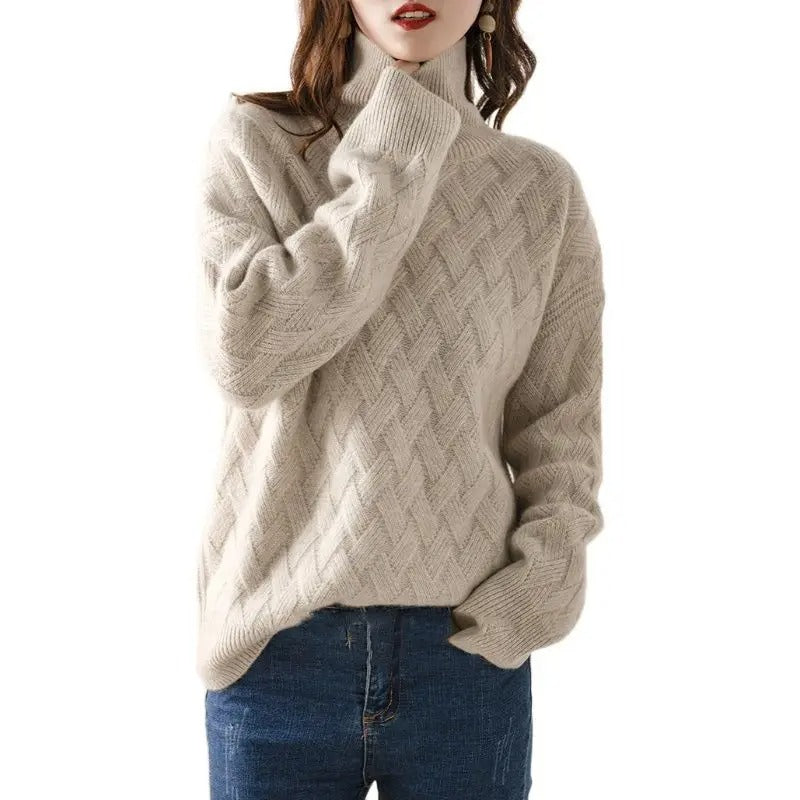 Oversize Turtleneck Sweater Camel Thick Cashmere