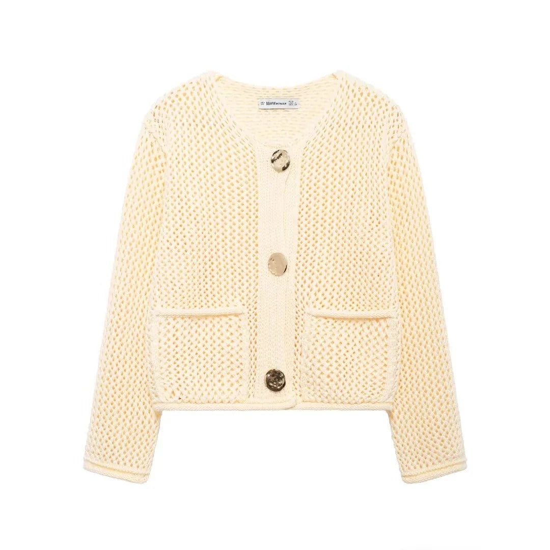 Beige Knitted Cardigan With Buttons