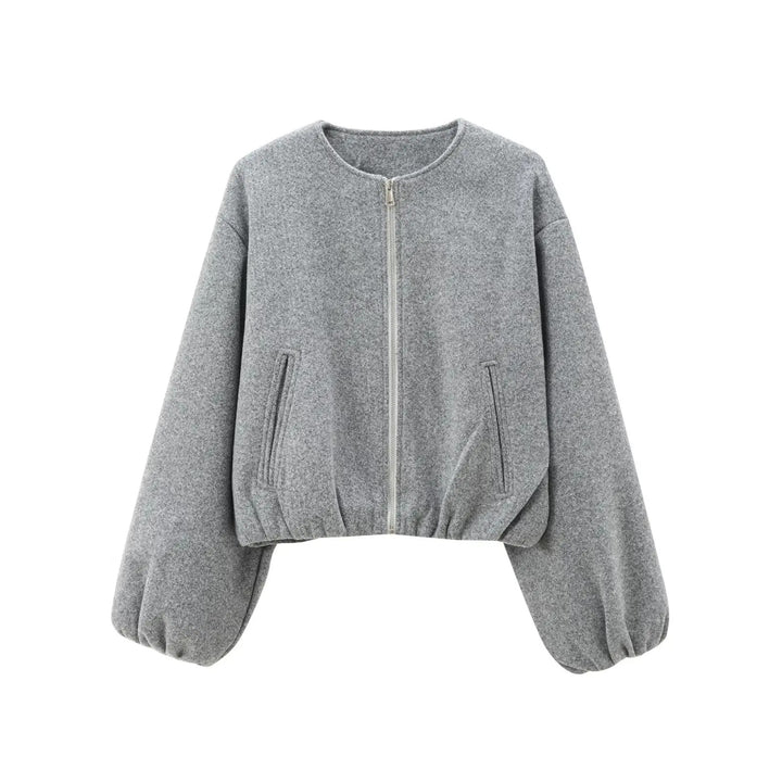 Gray Round Neck Bomber Jacket