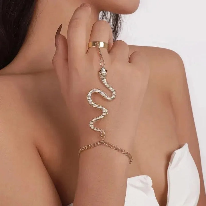 Gold Snake Bracelet with Ring