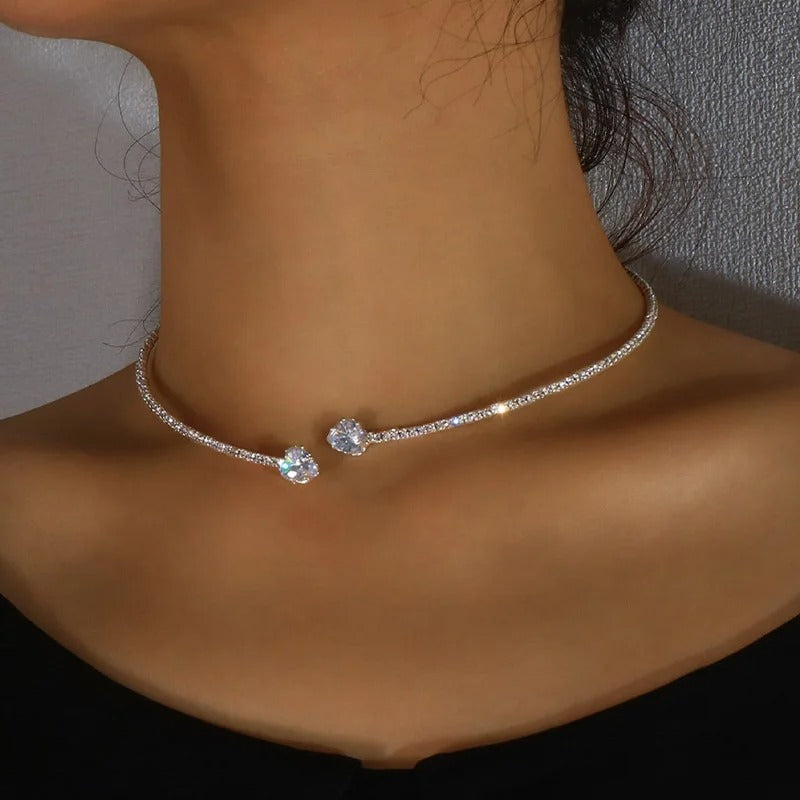 Silver Shiny Choker Necklace with Cubic Zirconia 