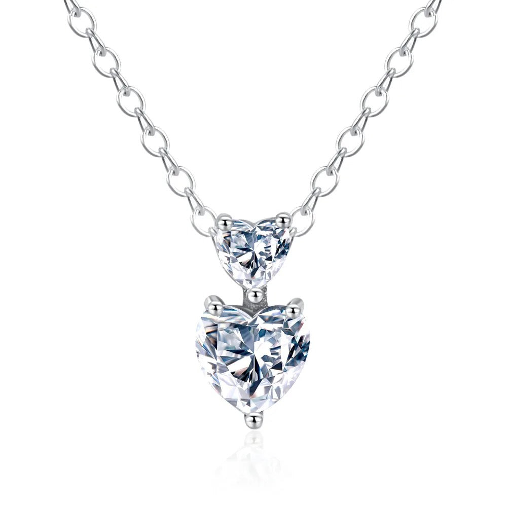 Silver Necklace with Heart-Shaped Cubic Zirconias Classic Elegance