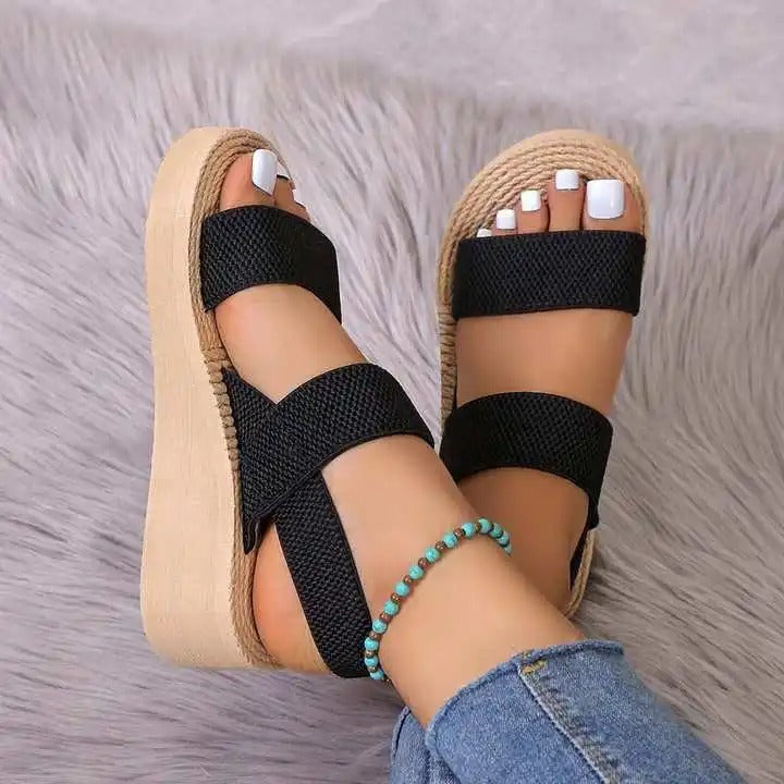 Black Platform Sandals with Ankle Strap