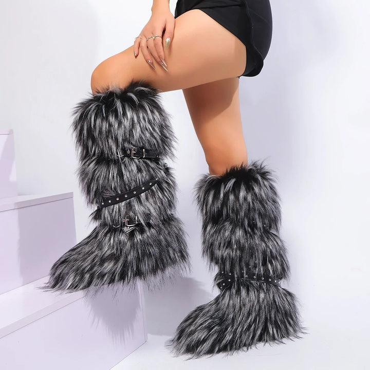 Silver Fur Winter Boots with Straps