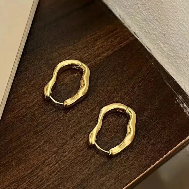 Gold Irregular Steel Hoop Earrings