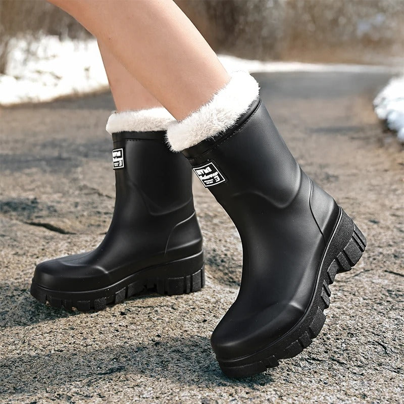 Black Waterproof Anti-slip Platform Wellington Boots