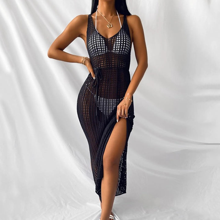 Black Sexy Sleeveless Knitted Dress With Slit