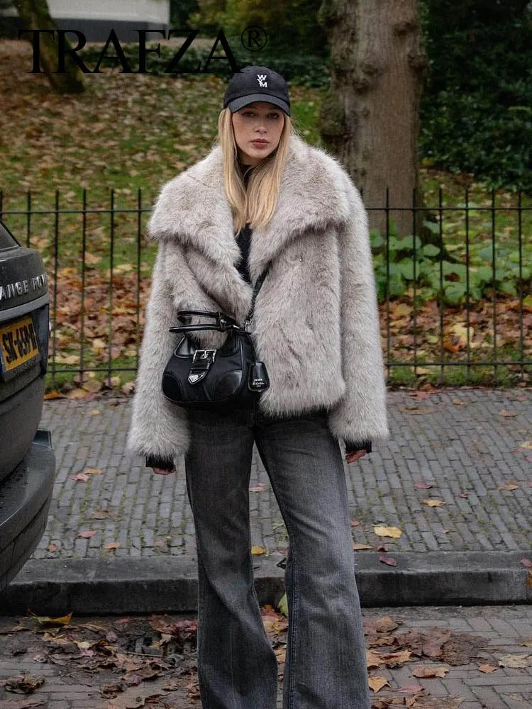 Dark Gray Short Faux Fur Coat