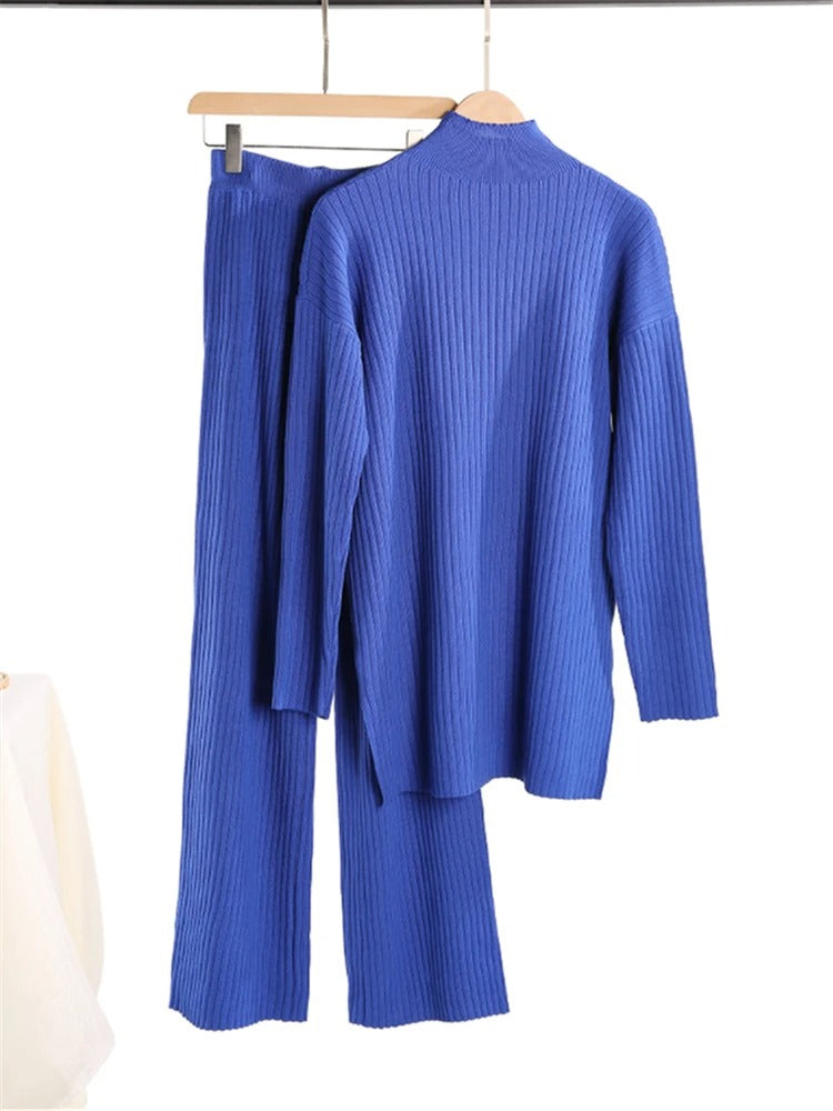 Knitted turtleneck set Blue