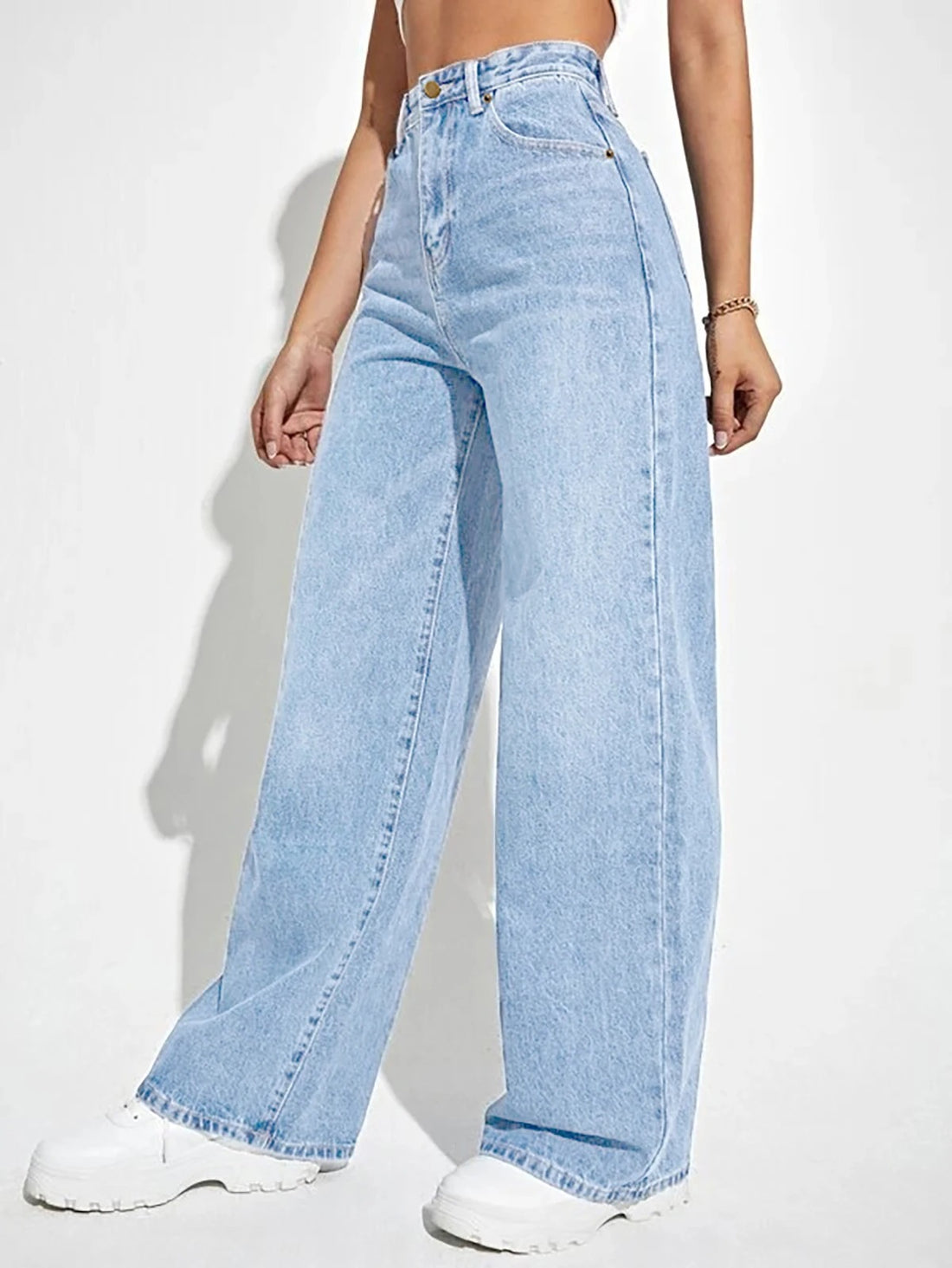 Blue High Waist Wide Leg Loose Jeans