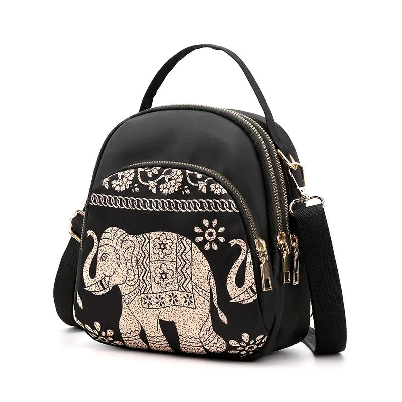 Shoulder Bag with Embroidered Elephant