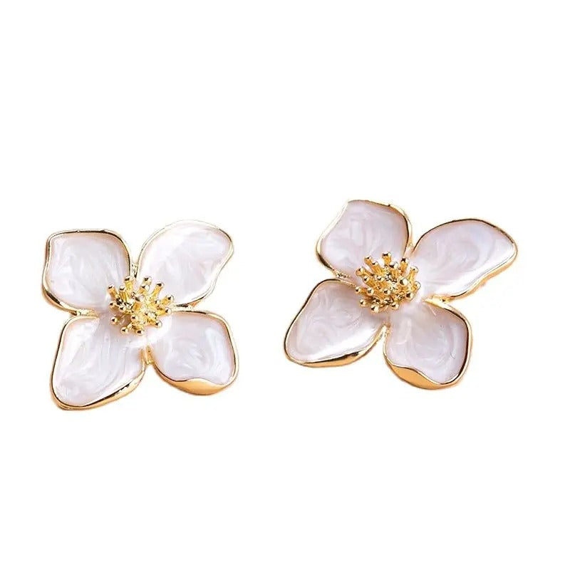 Gold Flower Stud Earrings – Pearl Shine