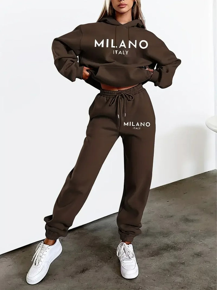 Brown MILANO Tracksuit Set with Hood